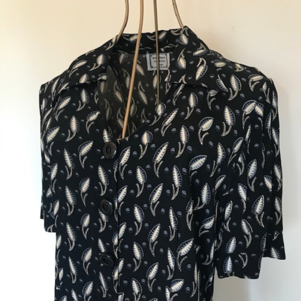 Vintage inspired rayon crepe print 1990's midi shirt dress M - Picture 3 of 12